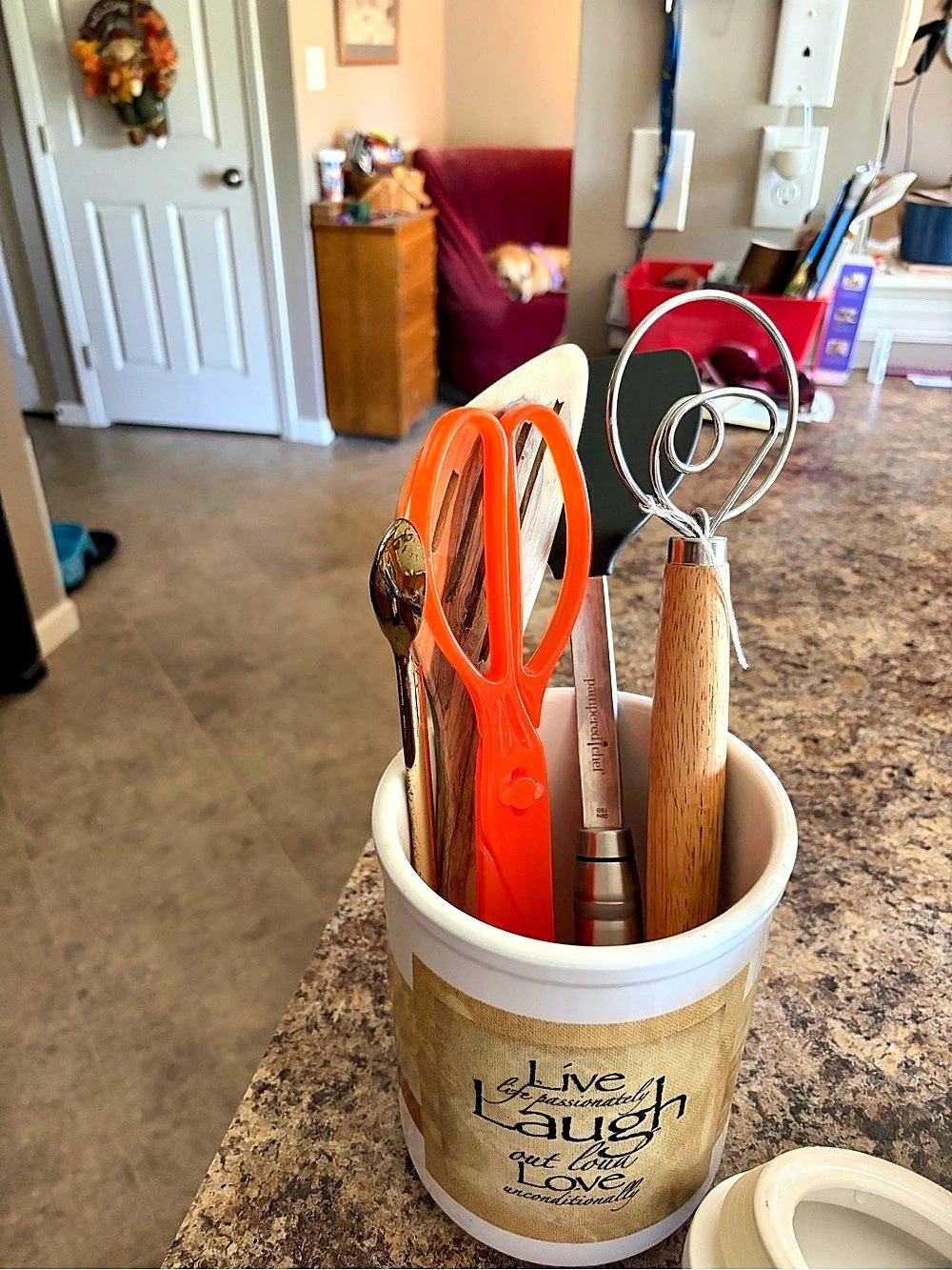 Cypress Press Kitchen Utensil Holder in White & Brown